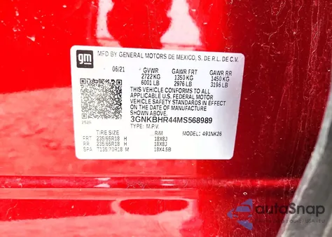 2021 Chevrolet Blazer 2Lt z USA, uszkodzony, nr VIN 3GNKBHR44MS568989